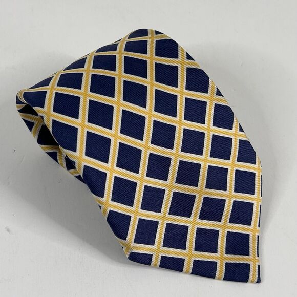 Bullock & Jones 100% Silk Necktie Tie Blue Yellow Plaid 3 1/2 x 61 1/5 Italy - Picture 1 of 3